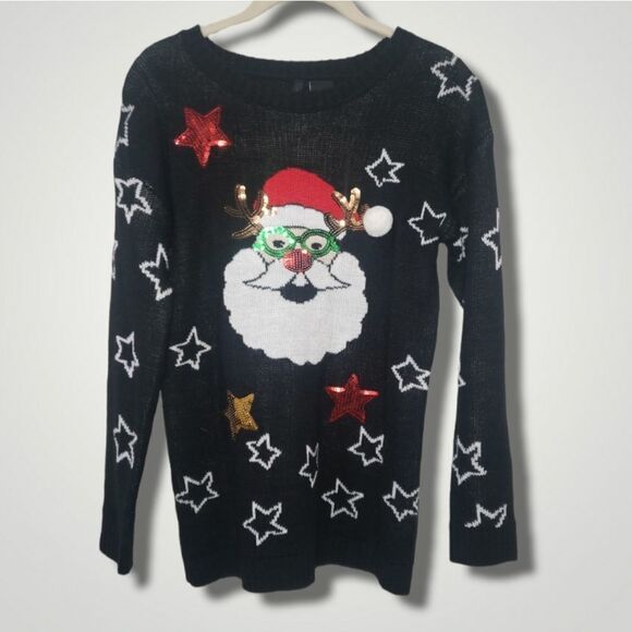 Ugly Christmas holiday sweater pullover sequin goofy Santa Small - Picture 3 of 4